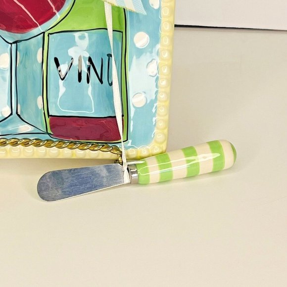 Mud Pie Vino Cheese Bowl Appetizer Dip Spread And knife Pastel With Polka Dots - Picture 4 of 9